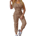 Fashion Women Cargo Jumpsuit Belt Sleeveless Overalls with Short Leash Pants
